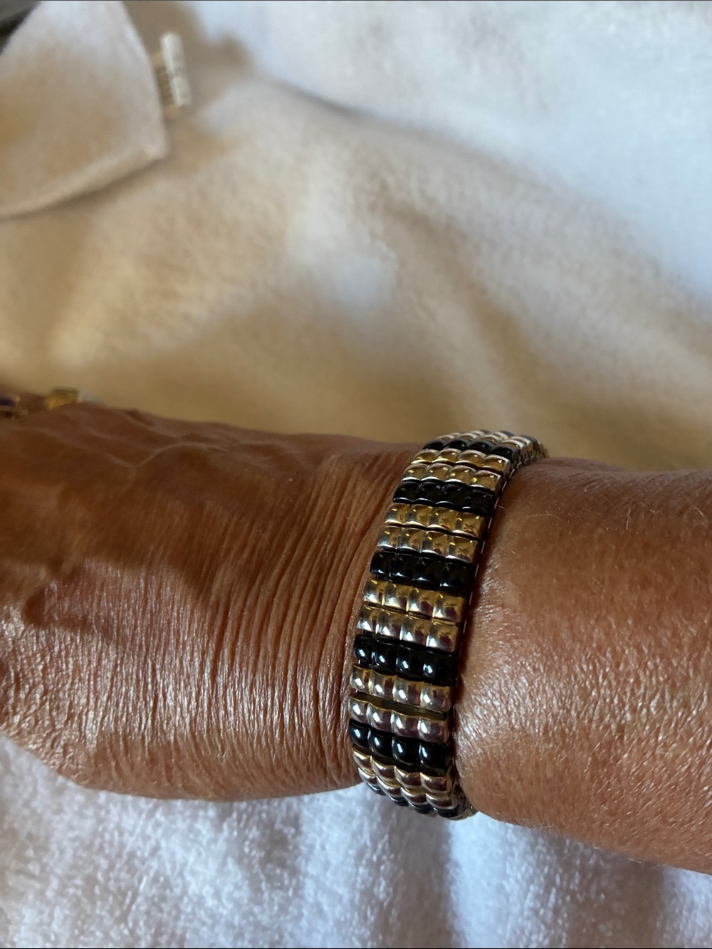 Stretch Black and SilverTone Expanding Metal Bracelet